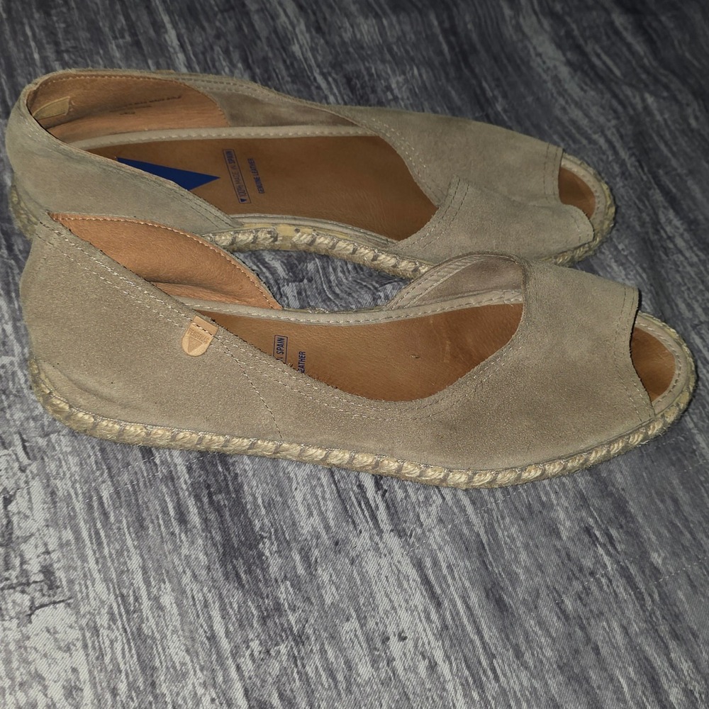 Verbenas‎ Espadrille Wedge Shoes Peep Toe Suede Taupe Women's Size 42 US Size 11